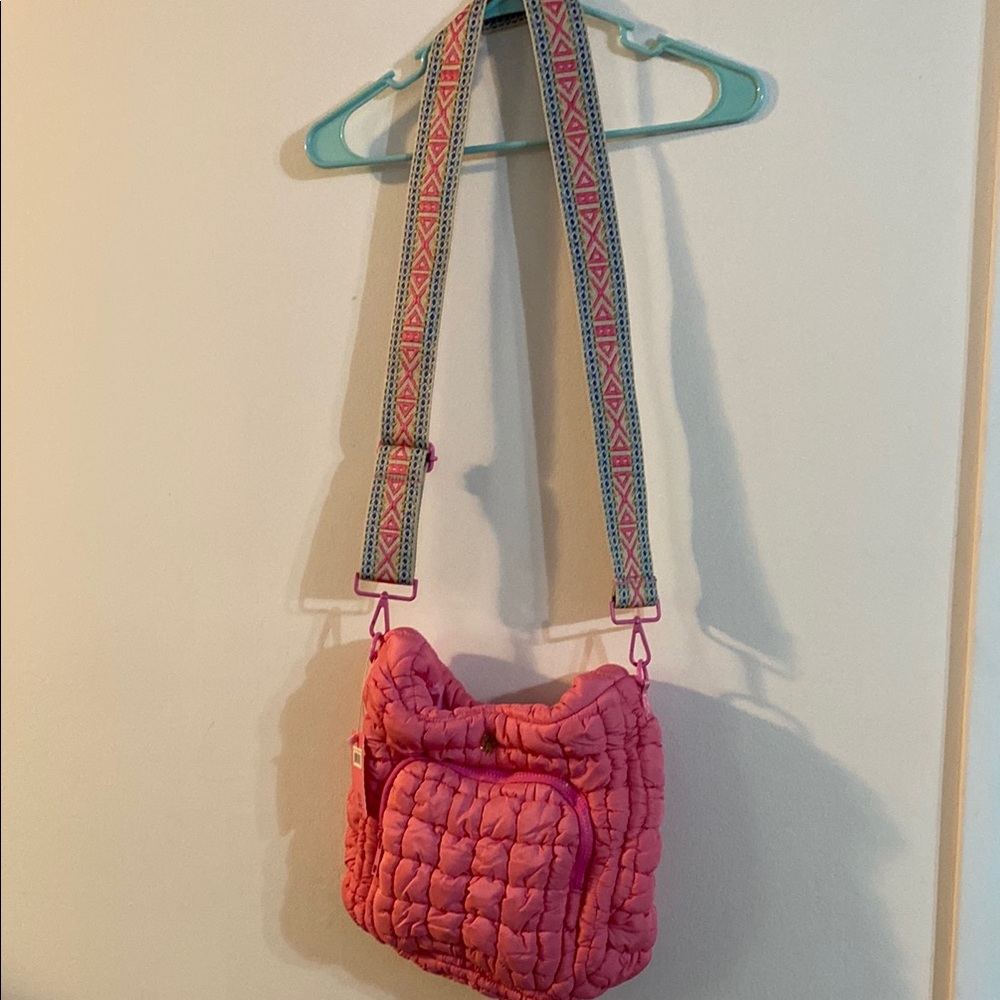Pink Puffer Crossbody Bag with Adjustable Strap - Picture 1 of 8